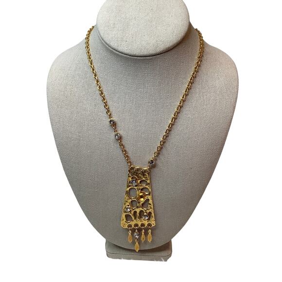 Ben-Amun Jewelry - Ben Amun Gold Tone Brutalist Rhinestone Statement Necklace Boho Vintage A4-8